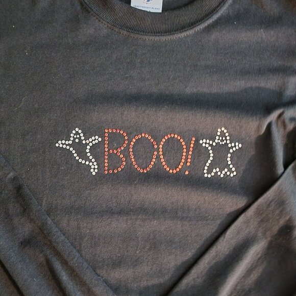 Jerzees Black Blingy BOO! Long Sleeved Tee - S - Picture 5 of 8